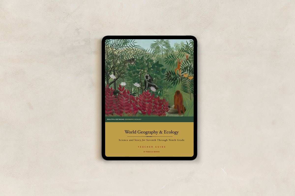Teacher Guide digital download PDF for World Geography and Ecology homeschool curriculum for 7th, 8th, 9th grade students by Beautiful Feet Books 