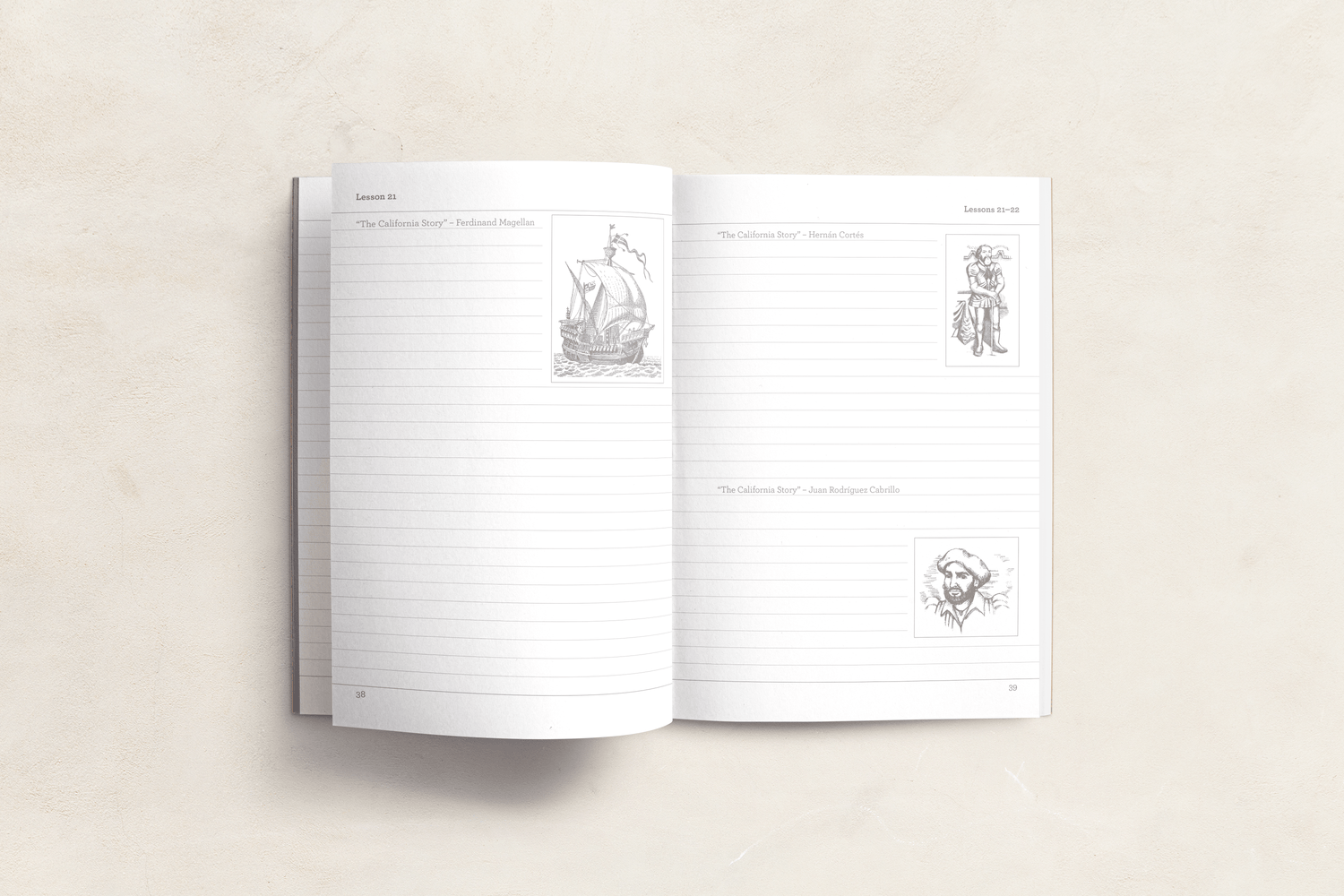 California History narration notebook for 4th, 5th, 6th grade homeschool students by Beautiful Feet Books — with space for written narration, sketching, vocabulary word definitions, and notes